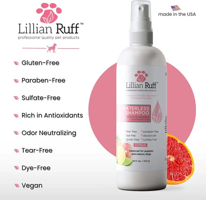 Waterless No-Rinse Dog Dry Shampoo Spray with Hydrating Essential Oils - Ph-Balanced Dry Shampoo for Dogs - Clean, Condition, Detangle & Deodorize Dry, Sensitive Skin (Citrus)