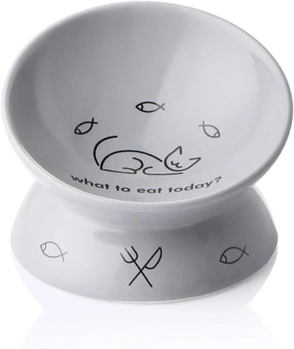 Ceramic Raised Cat Bowls, Slanted Cat Dish Food or Water Bowls, Elevated Porcelain Pet Feeder Bowl Protect Cat'S Spine, Stress Free, Backflow Prevention (Gray)