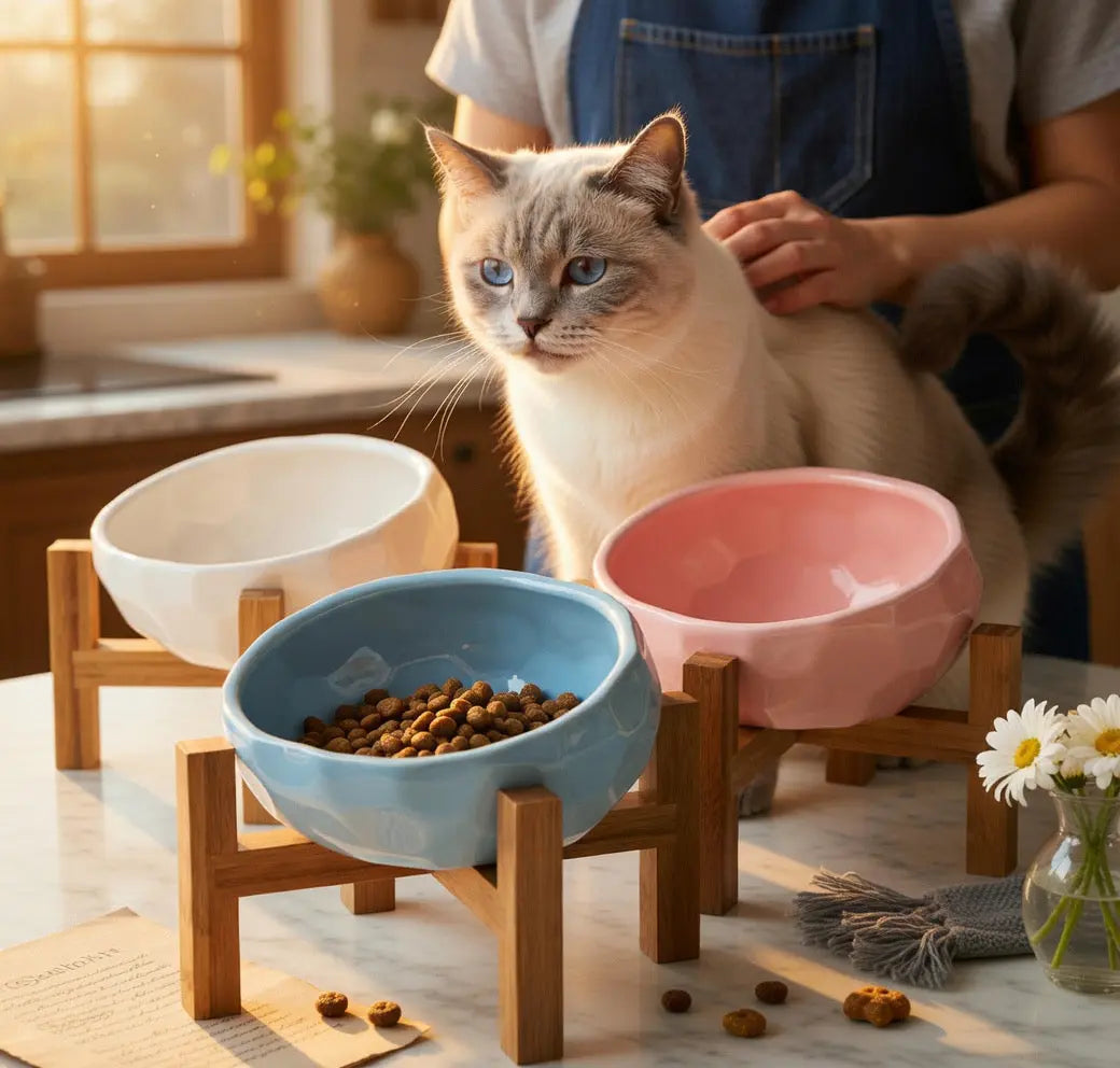 Ceramic Cat Bowl Set for Cats and Dogs, Pet Feeder PurrBurr