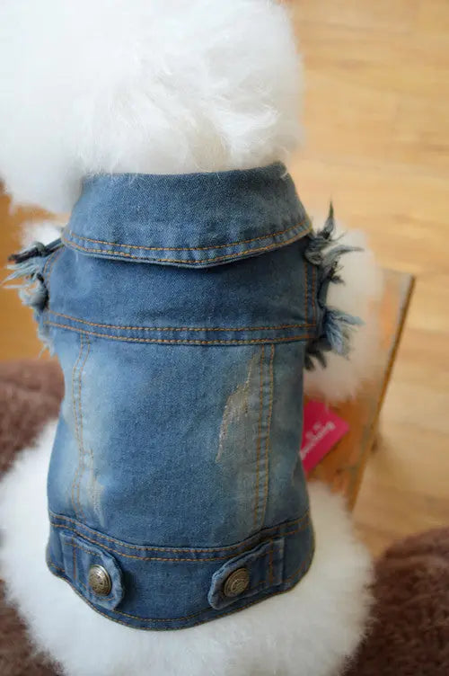 Vintage Denim Vest for Dogs - Teddy & Poodle Style PurrBurr