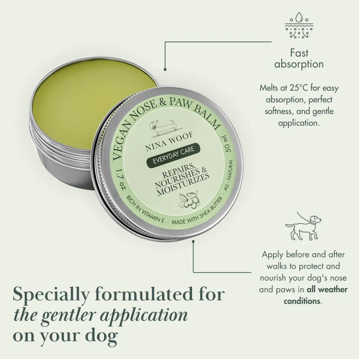 Dog Vegan Nose and Paw Balm for Healthy Paws Nina Woof