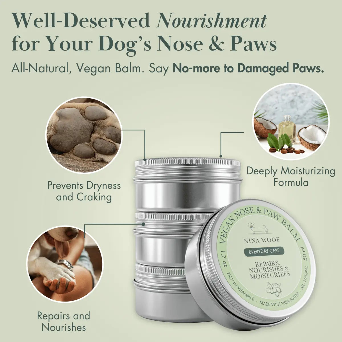 Dog Vegan Nose and Paw Balm for Healthy Paws Nina Woof