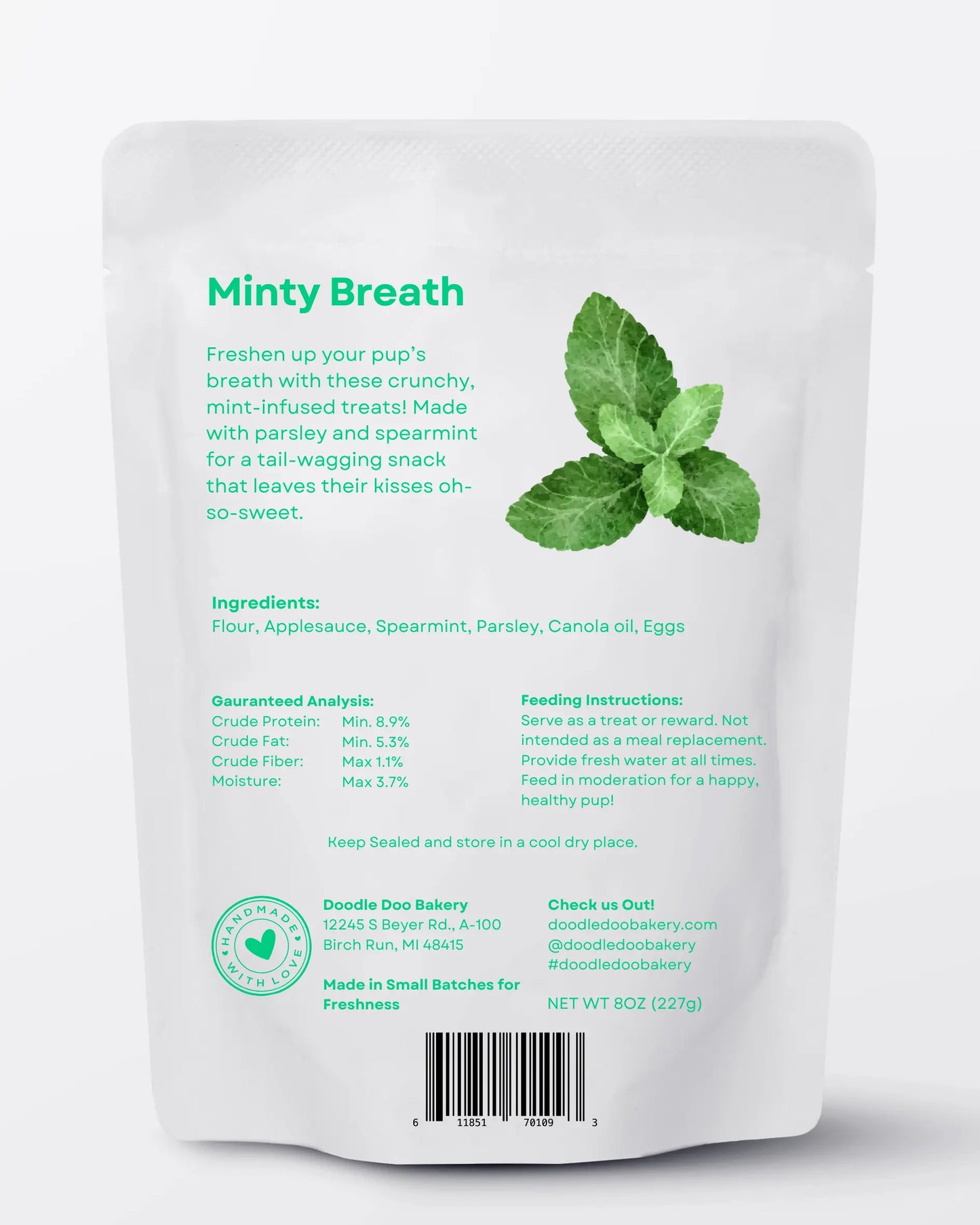 🍃Homemade Dog Treats - Minty Breath Blend Dog Snacks 1/2lb. Doodle Doo Bakery