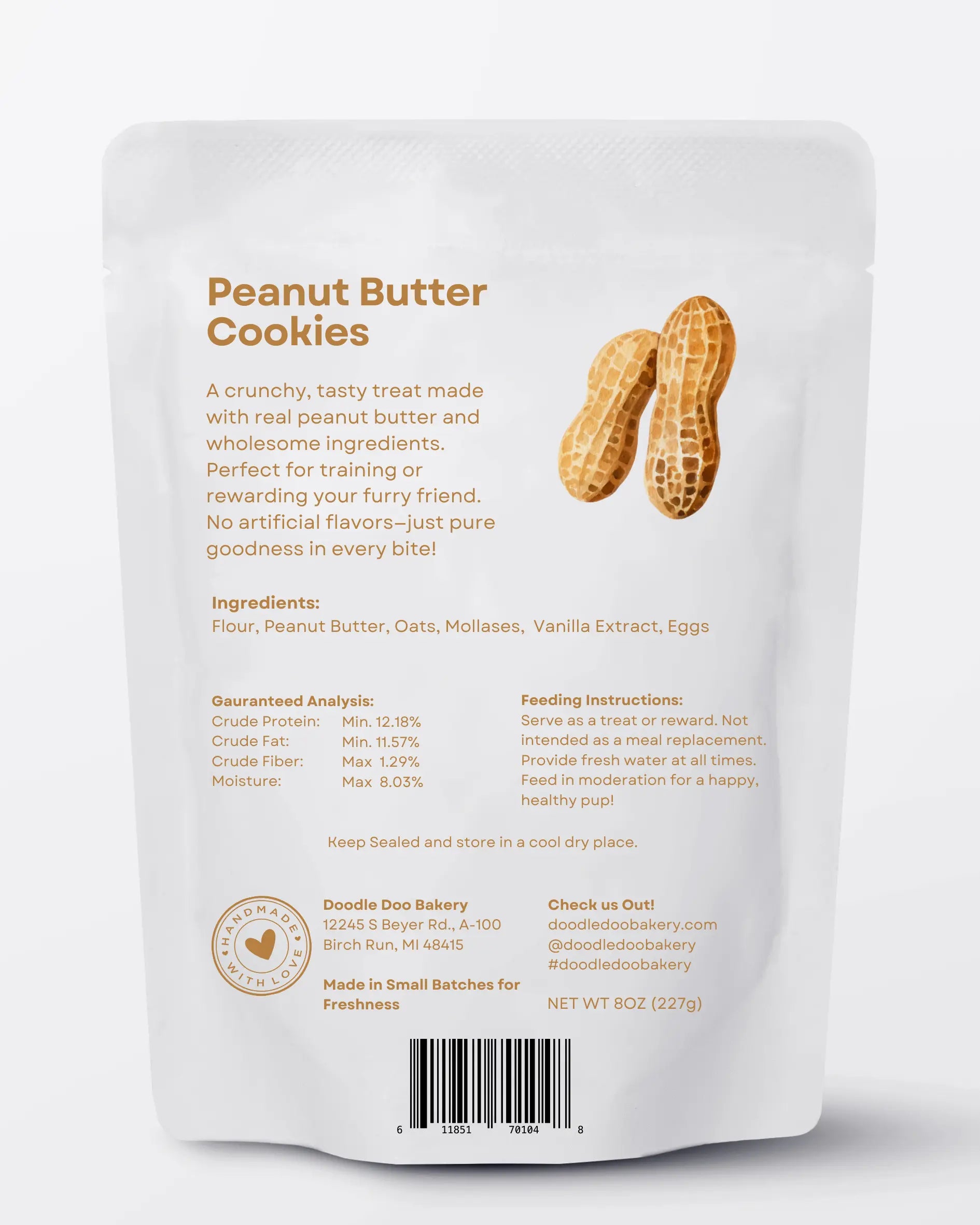 Homemade Dog Treats - 🥜 Peanut Butter Cookies Treat 1/2lb Doodle Doo Bakery