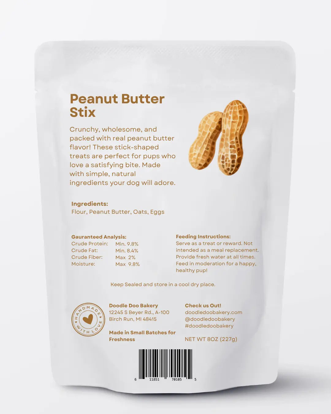 🥜 Homemade Dog Treats - Peanut Butter Stix Treat 1/2lb Doodle Doo Bakery