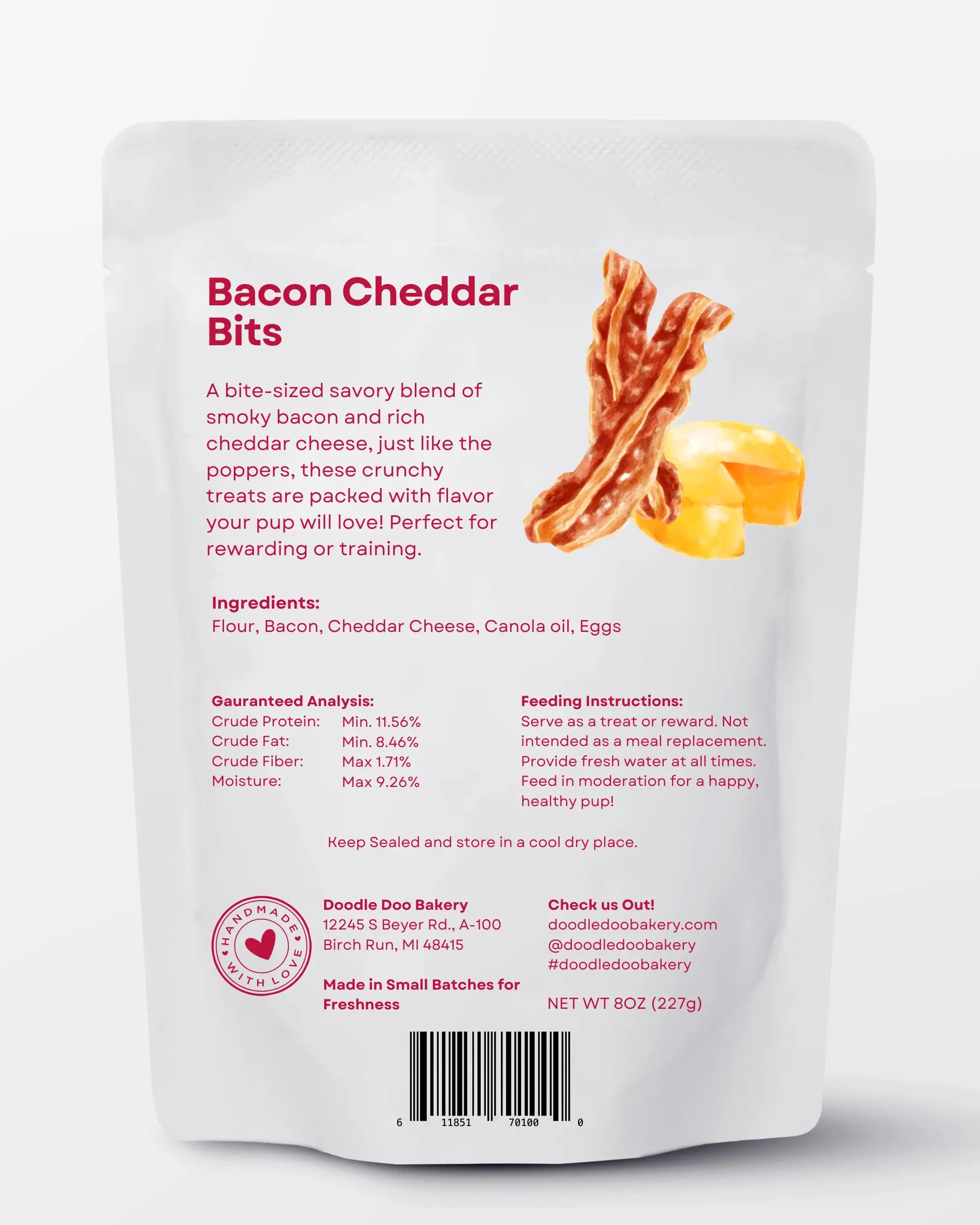 Homemade Dog Treats - 🥓 Bacon Cheddar Bits Treat 1/2lb Doodle Doo Bakery