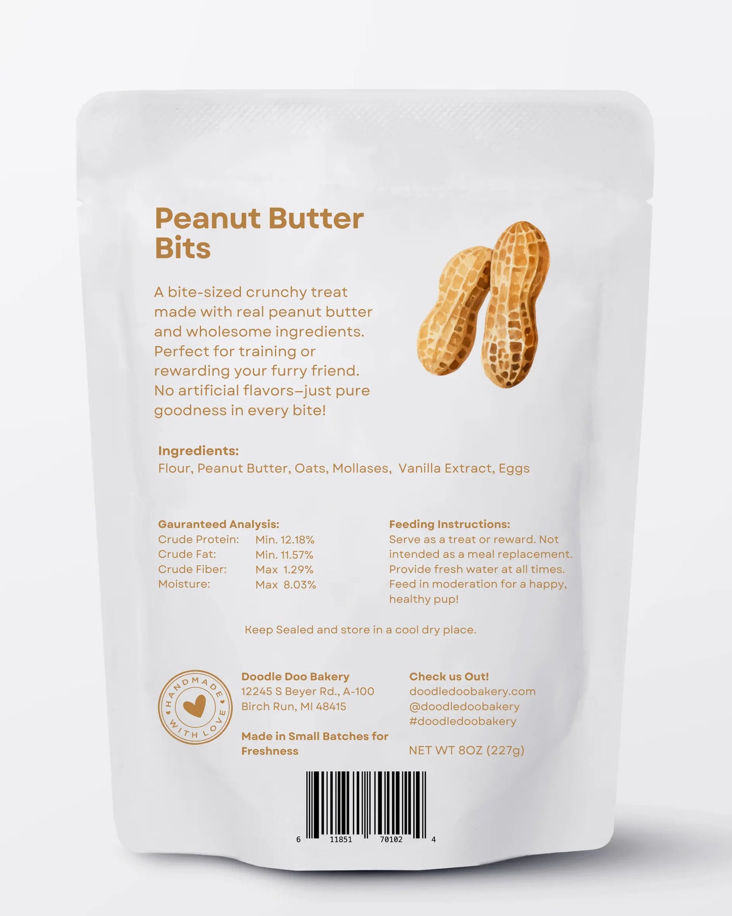 Homemade Dog Treats - 🥜 Peanut Butter Bits Dog Biscuits 1/2lb Doodle Doo Bakery
