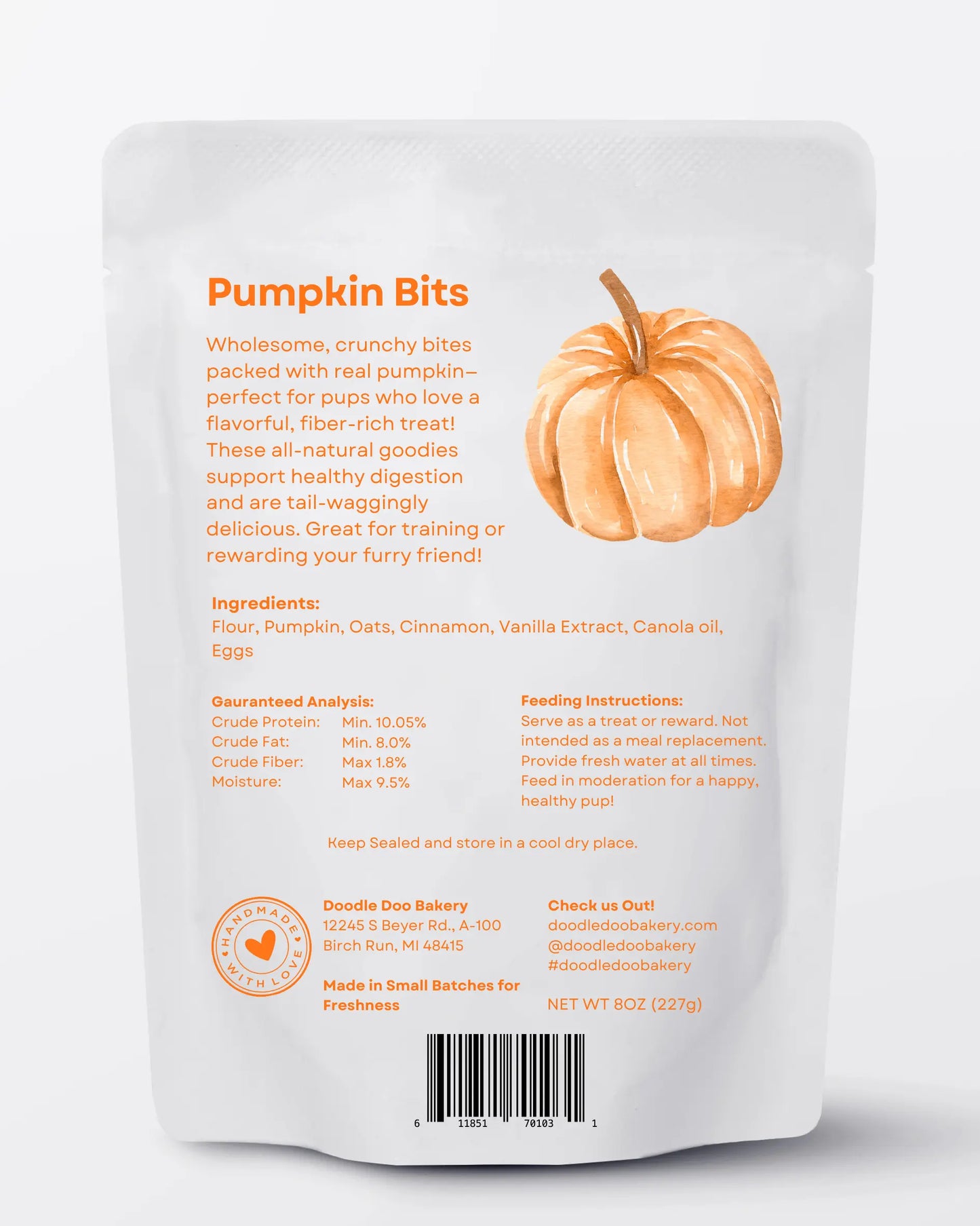 Homemade Dog Treats - 🎃 Pumpkin Bits Dog Biscuits 1/2lb Doodle Doo Bakery