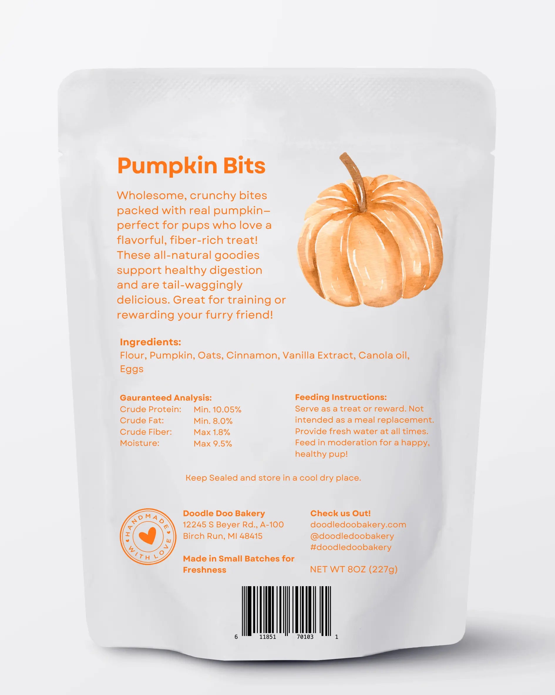 Homemade Dog Treats - 🎃 Pumpkin Bits Dog Biscuits 1/2lb Doodle Doo Bakery
